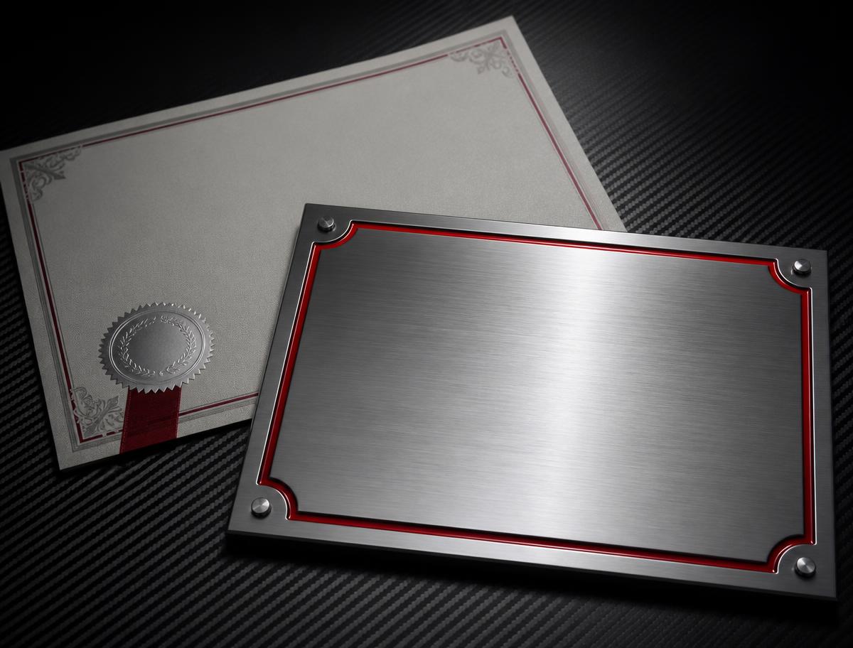 FORGED Certified plaque and certificate concept on carbon fiber