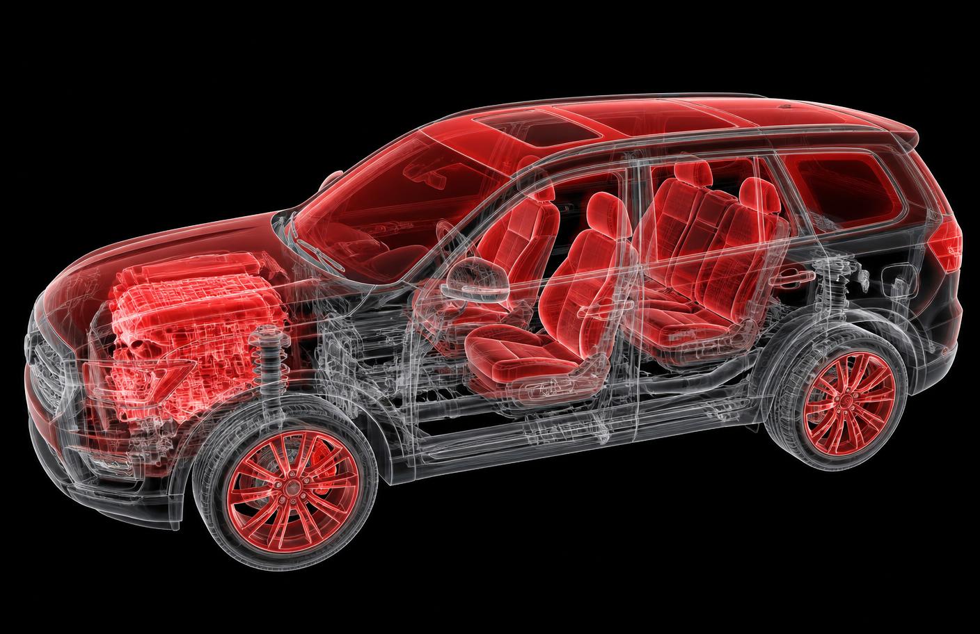Technical view of a vehicle highlighting its protected areas